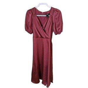 DKNY Women's Deep Mauve Belted Faux Wrap Fit and Flare Dress Sz 4 Feminine NWT